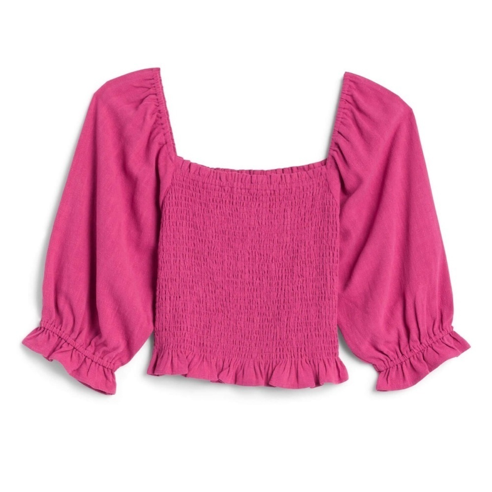 NWT Daisy & Delilah Ruched Fuchsia Top with Puff Sleeves